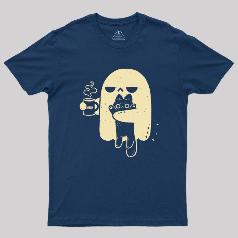 Cute Ghost Holding Cat Geek T-Shirt