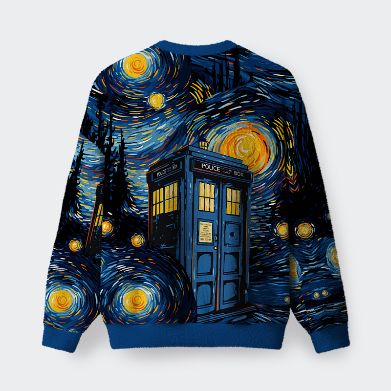 Starry Night Phone Booth Fuzzy Fleece Sweatshirt