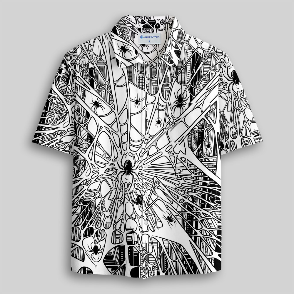 Retro Comic Web Printed Button Up Pocket Shirt