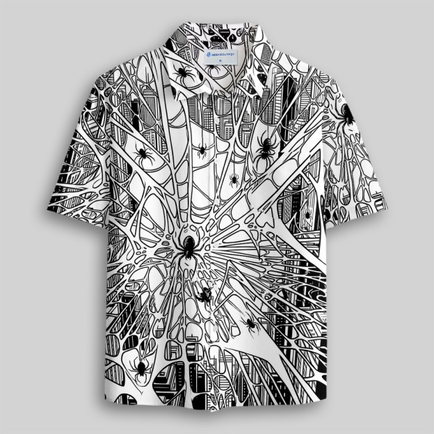 Retro Comic Web Printed Button Up Pocket Shirt