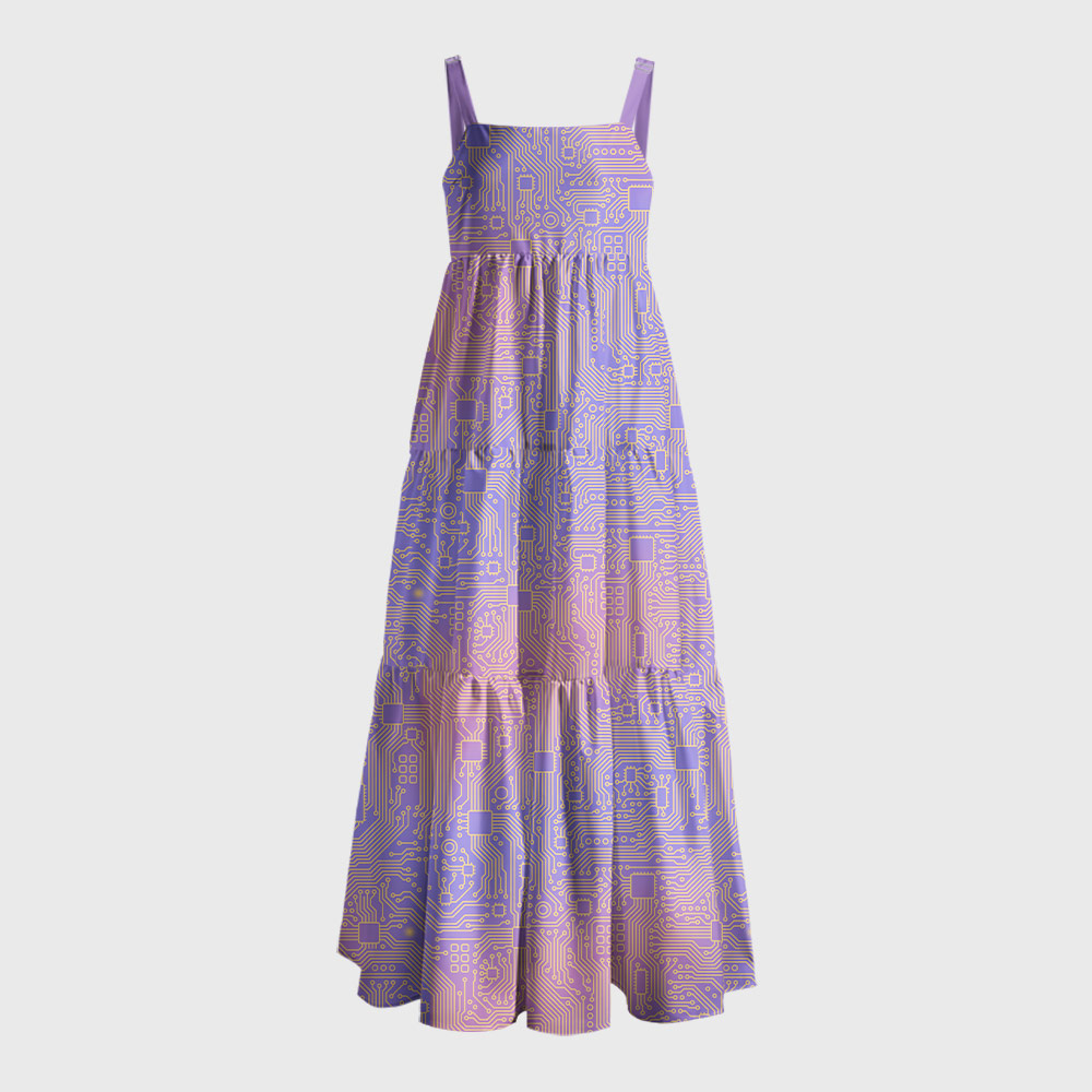 Computer Circuit Board Purple Geek Tiered Cami Maxi Dress