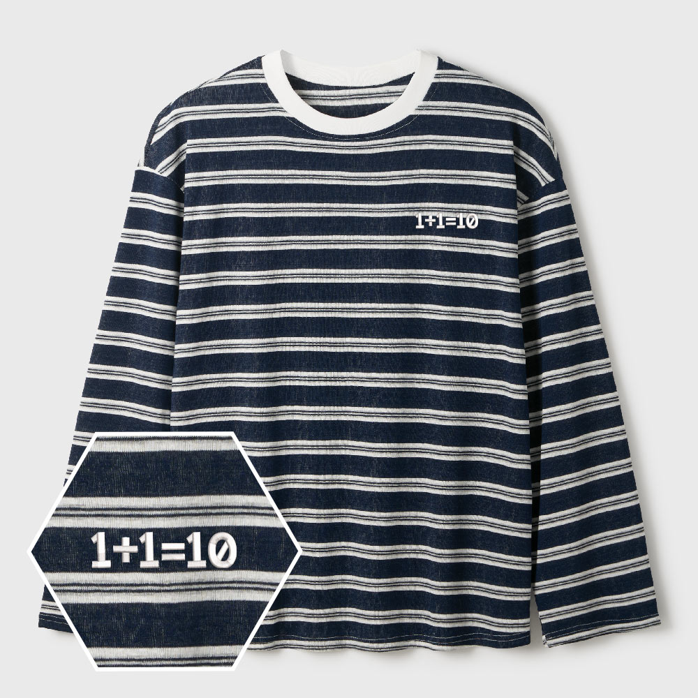 Binary Genius Geek Lycra Striped Embroidered Long-Sleeve Shirts