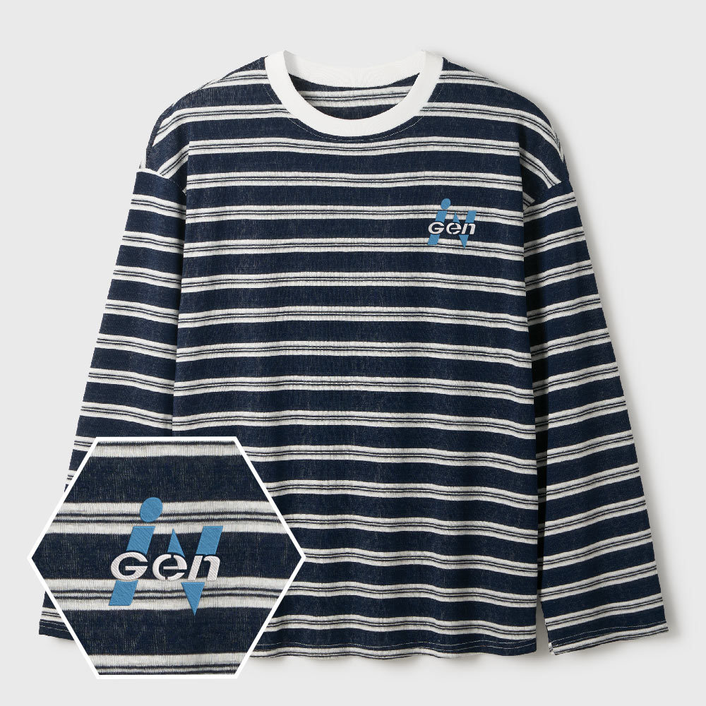 Ingen Geek Lycra Striped Embroidered Long-Sleeve Shirts