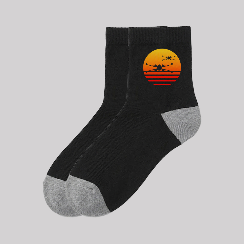 Sunset Wing Starfighter Geek Cotton Daily Socks