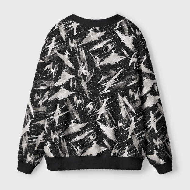 Galaxy Battle Ships Black White Seamless Geek Ugly Cardigan Sweaters
