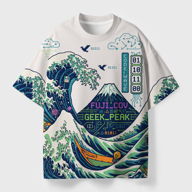 Algorithmic Ocean Geek Eco Oversized Graphic Tees