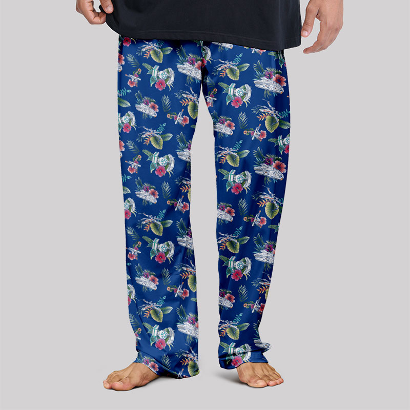 Space Fighter Tropical Flowers Geek Loungewear Pants