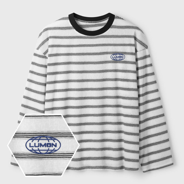 Lumon Geek Lycra Striped Embroidered Long-Sleeve Shirts