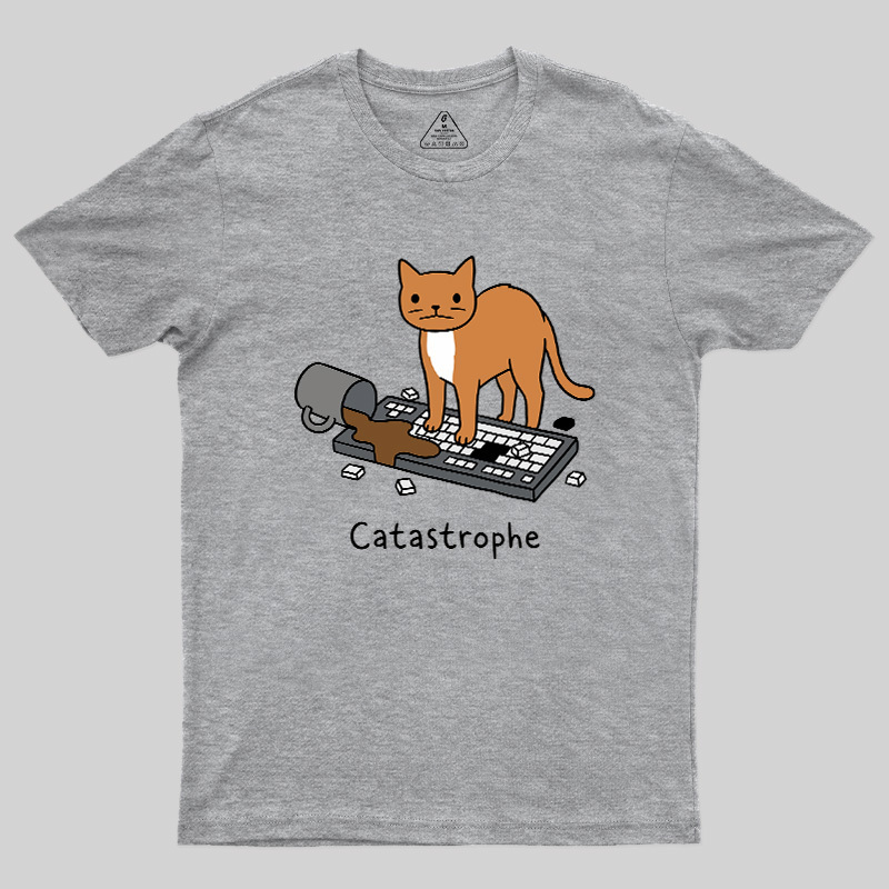 Catastrophe Spilled Coffee Cat Geek T-Shirt