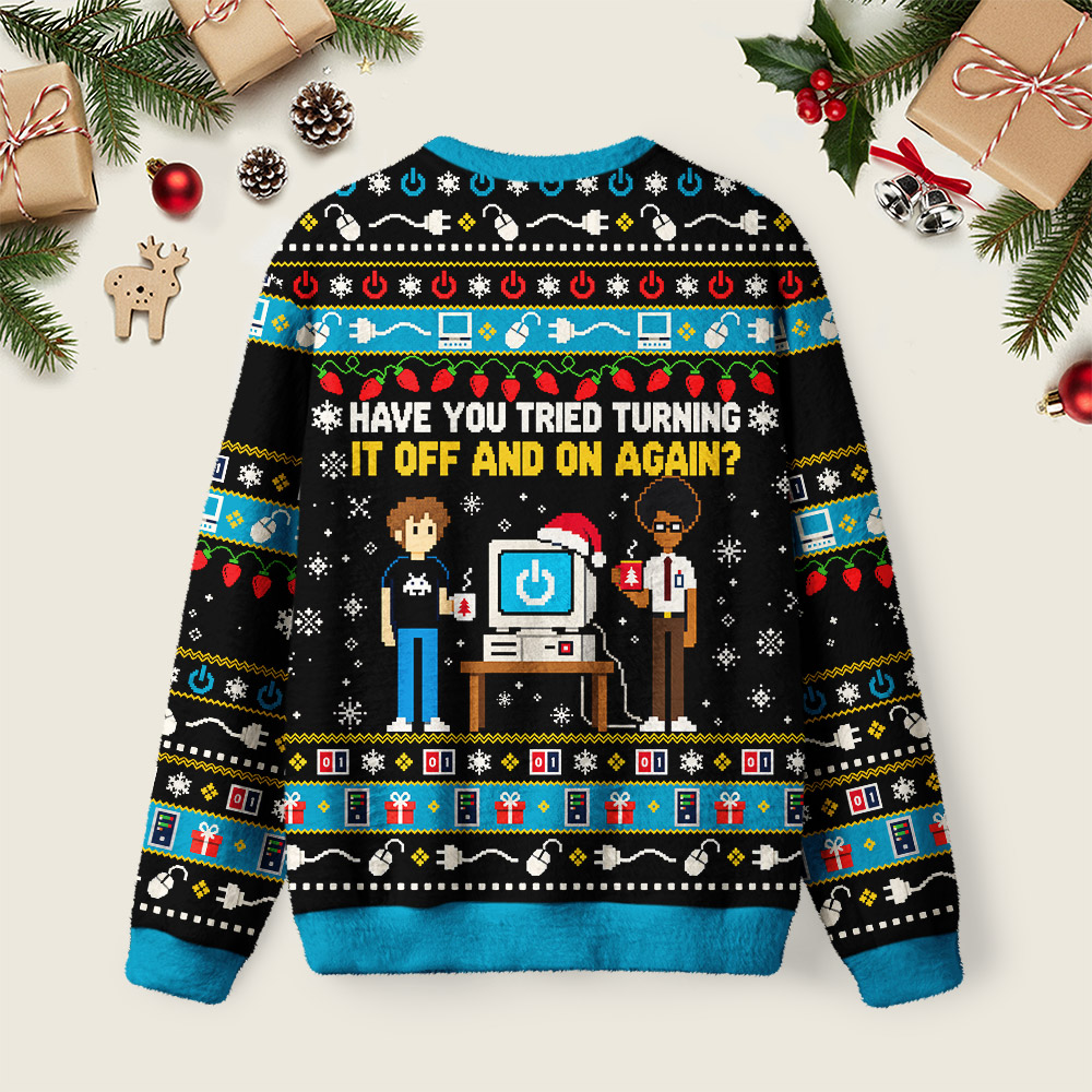 Funny IT Helpdesk Ugly Christmas Fuzzy Fleece Sweatshirt