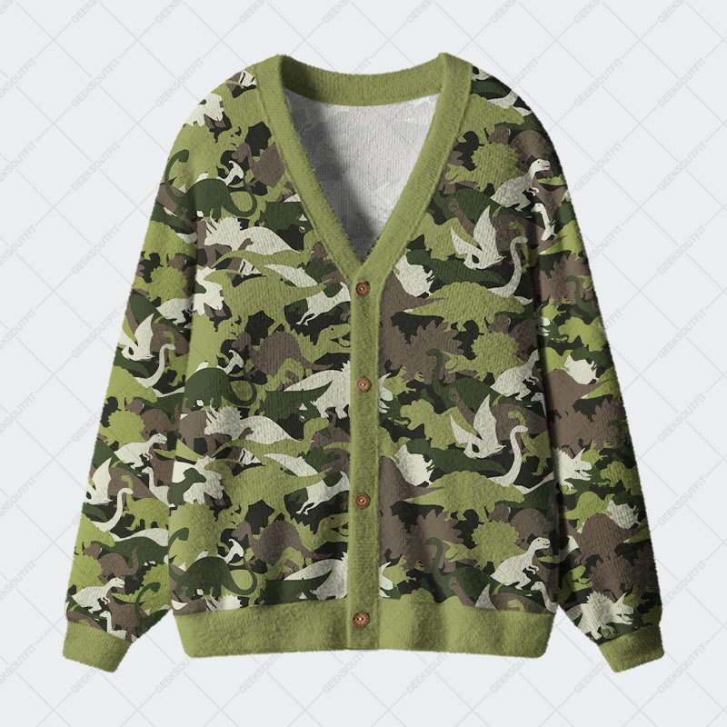 Geeksoutfit Camouflage Dinosaur Geek Ugly Cardigan Sweaters for Sale