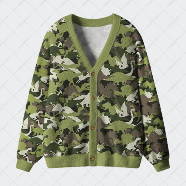 Camouflage Dinosaur Geek Ugly Cardigan Sweaters 
