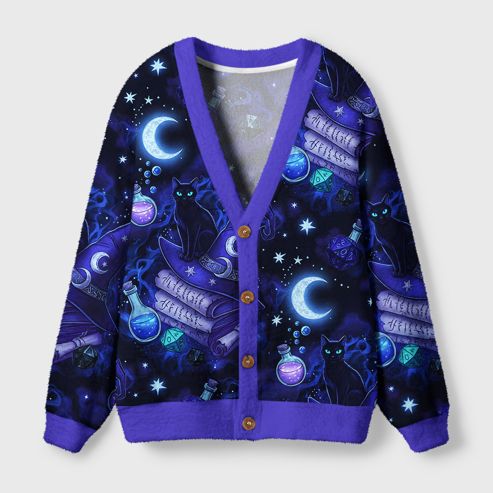Magic Cats and DND Night Geek Ugly Cardigan Sweaters