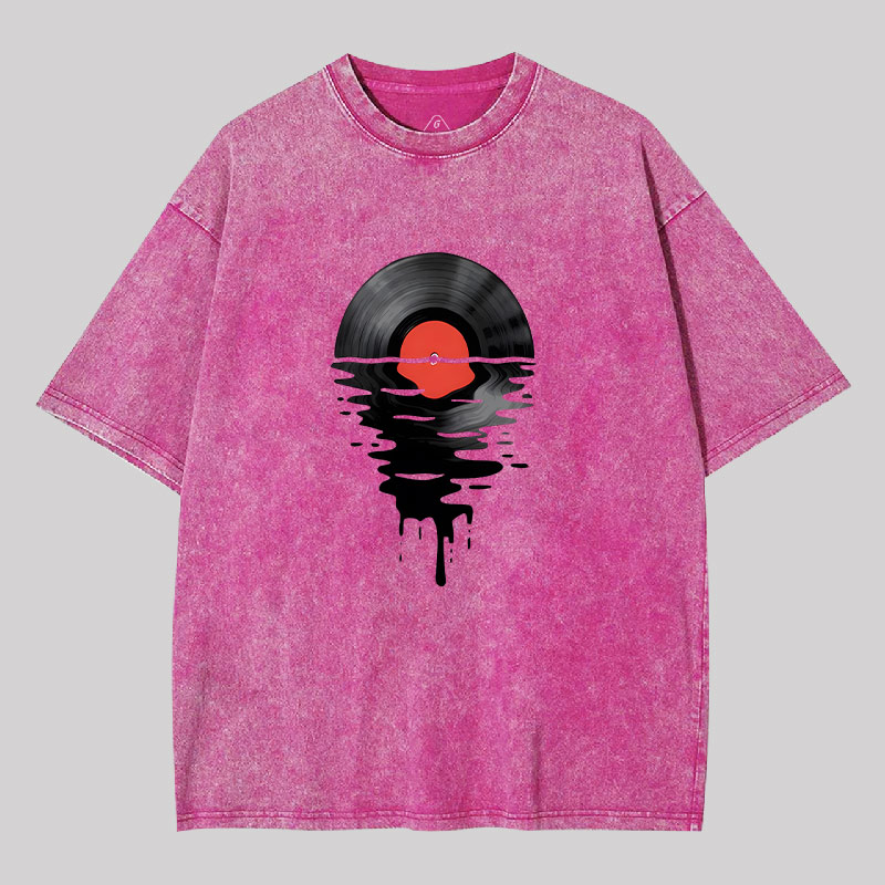 Vinyl LP Music Record Sunset Red Geek Washed T-shirt