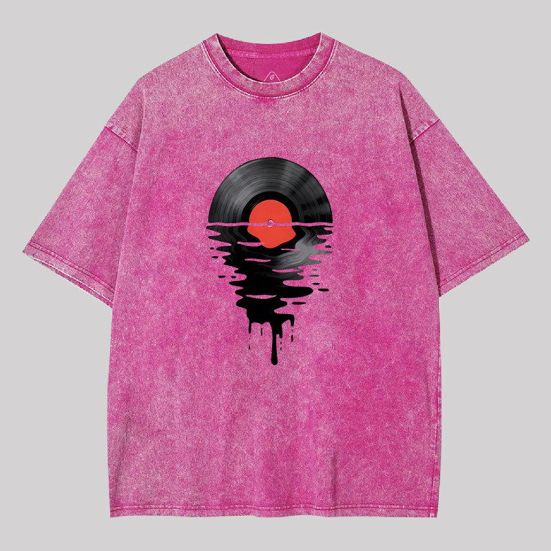 Vinyl LP Music Record Sunset Red Geek Washed T-shirt