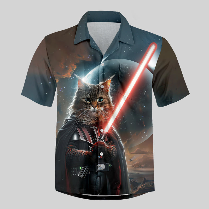 Light Sword Cat Button Up Pocket Shirt