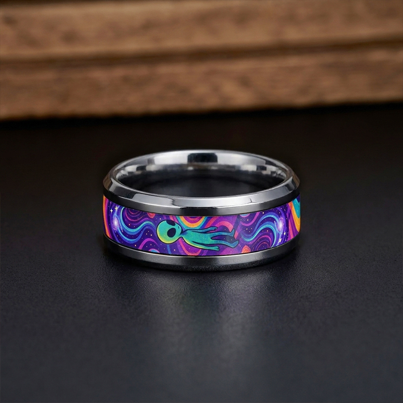 Psychedelic Galaxy Alien Geek Stainless Steel Ring