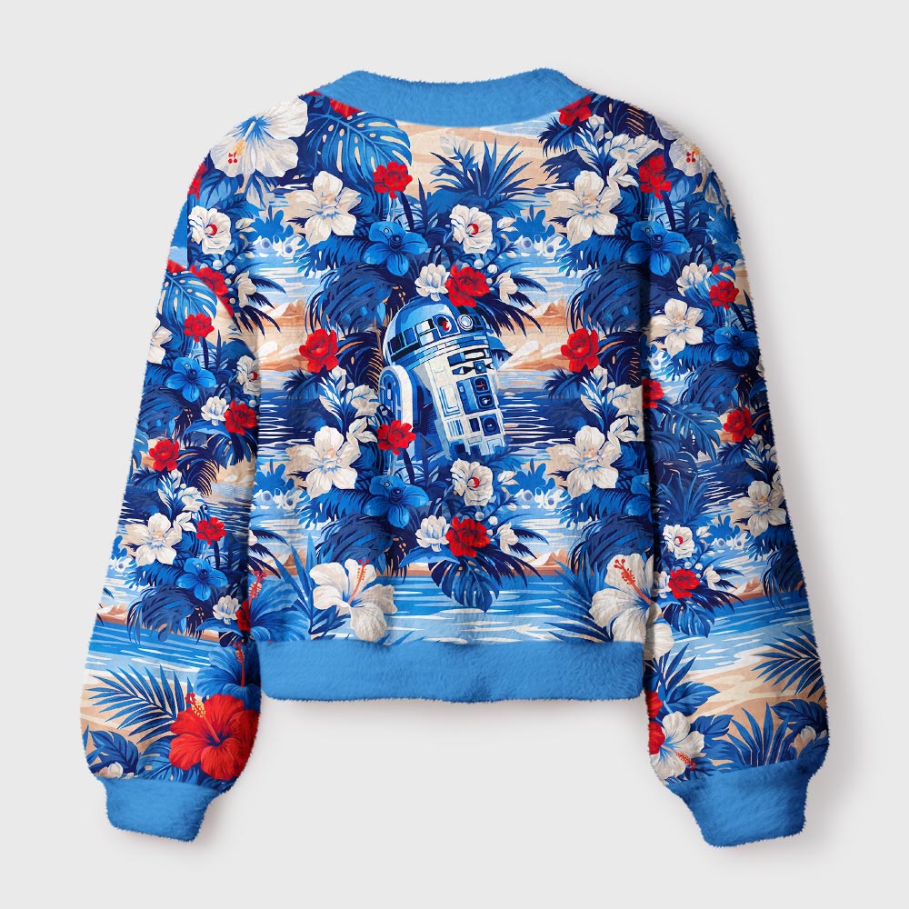 Coastal Robot Floral Vacation Geek Geek Women's Cropped Cardigan-Sweater