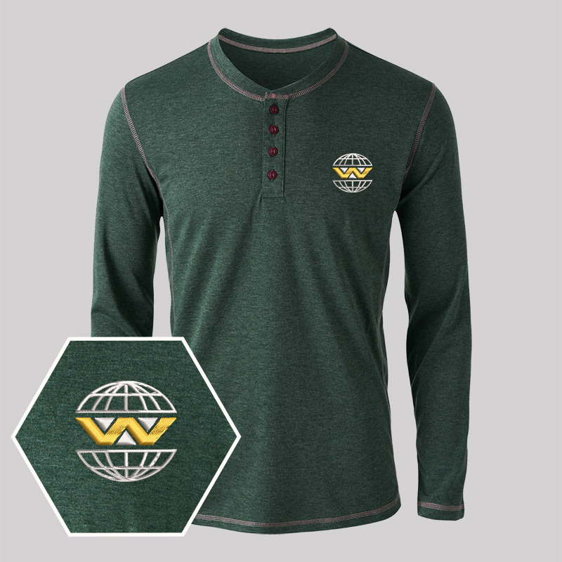 Weyland Yutani Embroidered Long Sleeve Henley Shirts