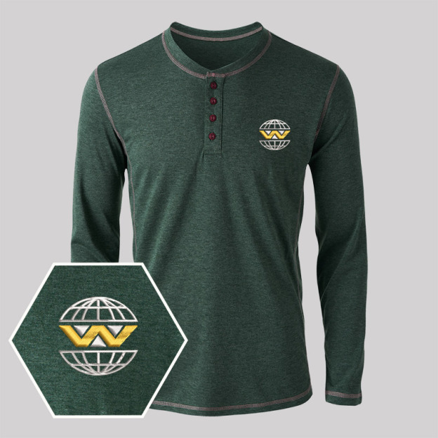 Weyland Yutani Embroidered Long Sleeve Henley Shirts