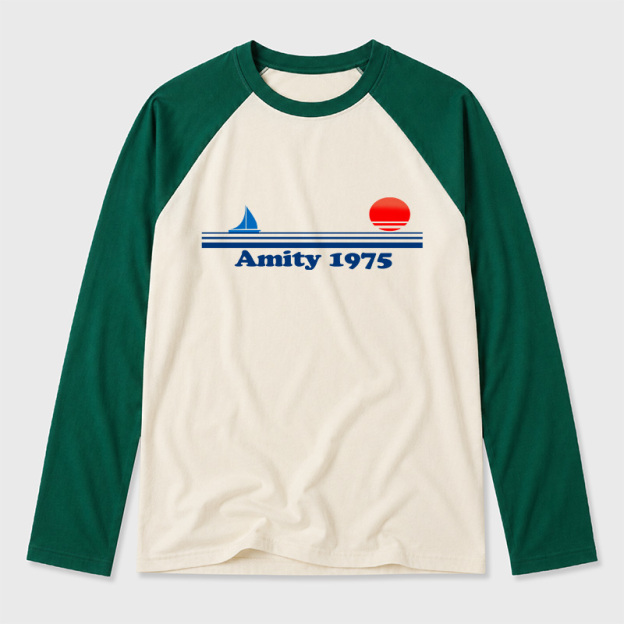 Sunset 1975 Geek Retro Raglan Long-Sleeve Tee