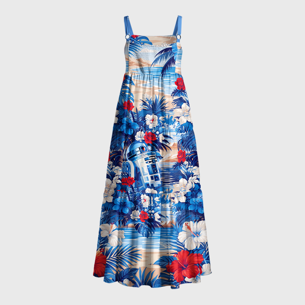 Coastal Robot Floral Vacation Geek Tiered Cami Maxi Dress