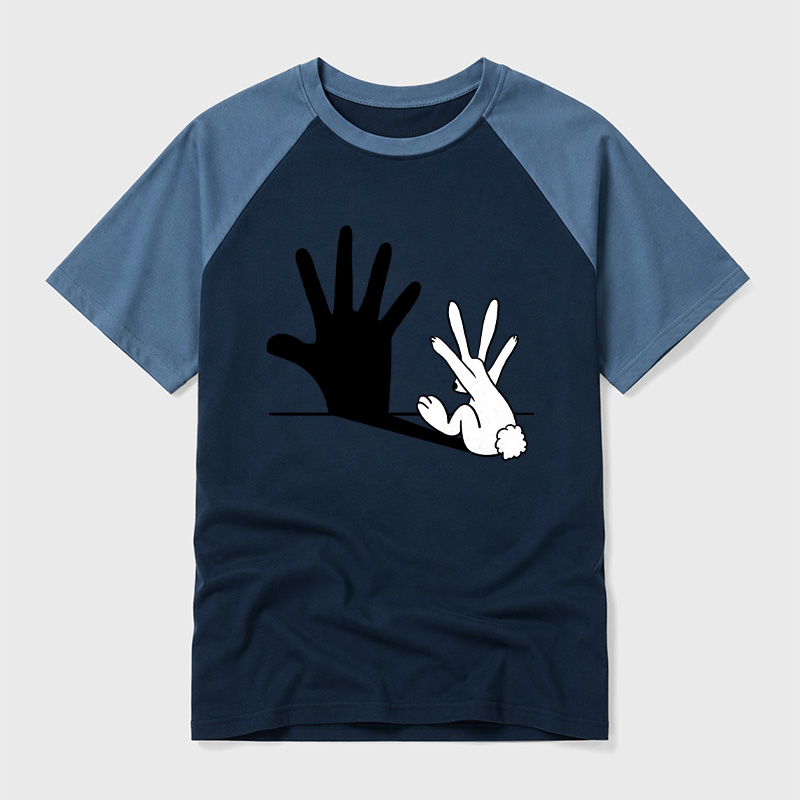 Rabbit Hand Shadow Funny Geek Retro Raglan T-Shirt