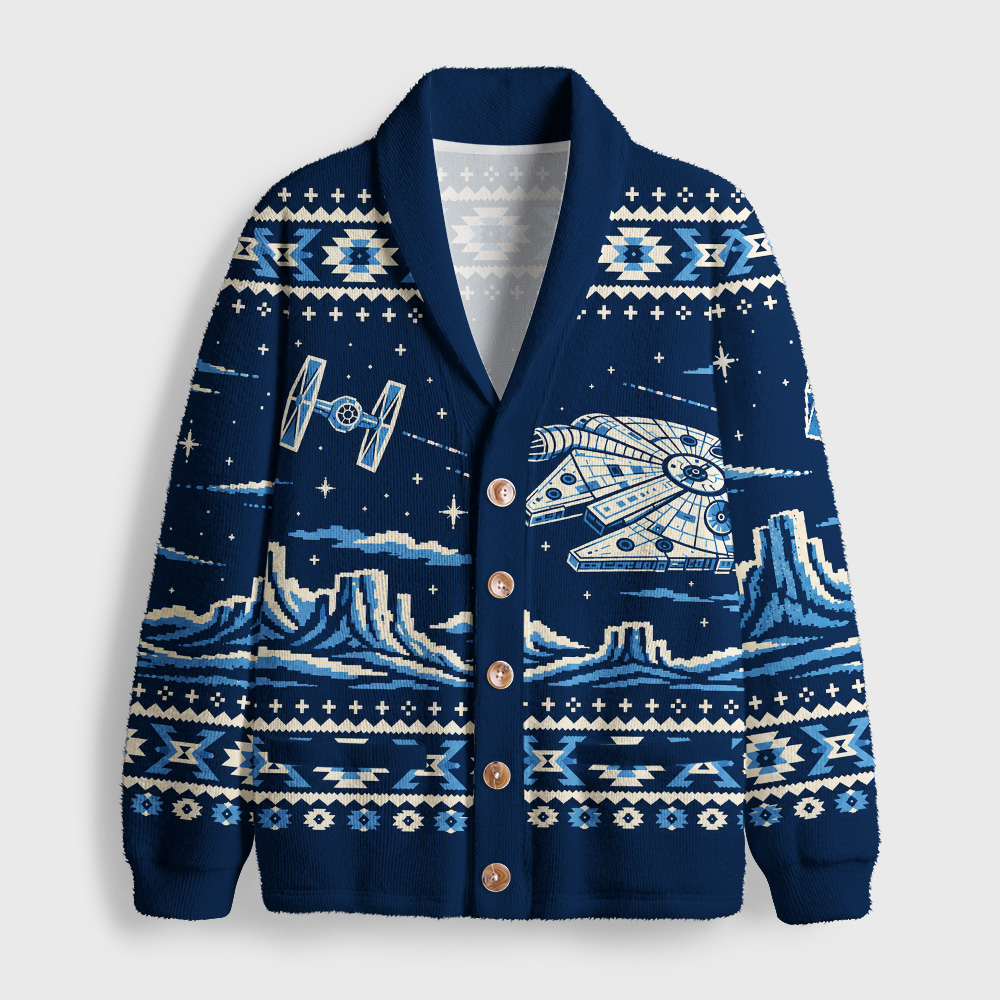 Galactic Space Freighter Geek Shawl Collar Cardigan