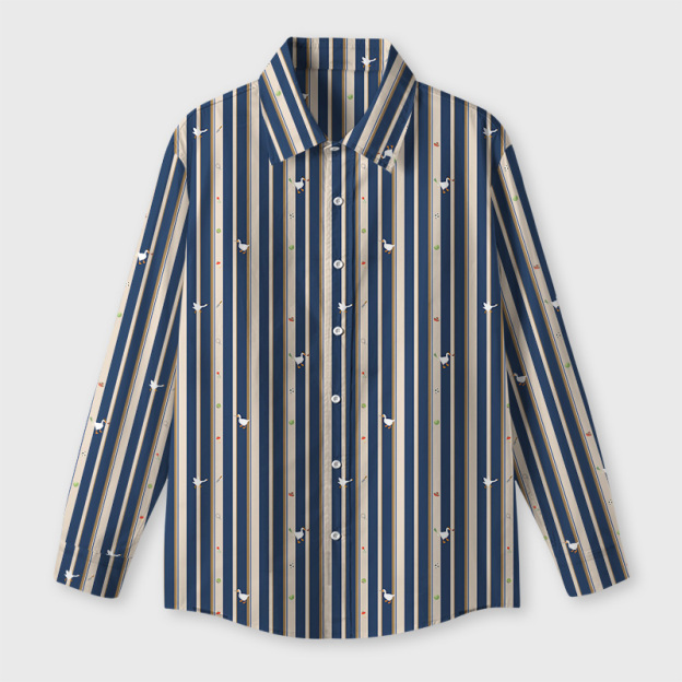 Striped Blue Goose Geek Long-Sleeved Shirt