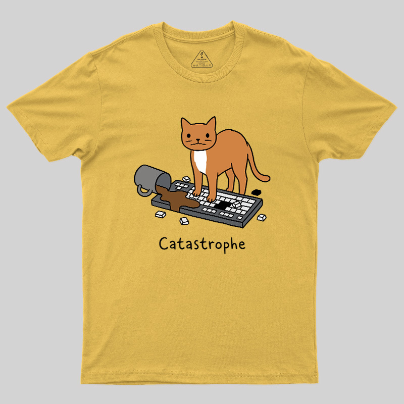 Catastrophe Spilled Coffee Cat Geek T-Shirt