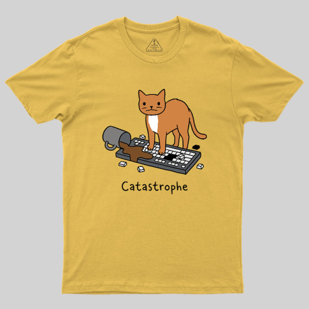 Catastrophe Spilled Coffee Cat Geek T-Shirt