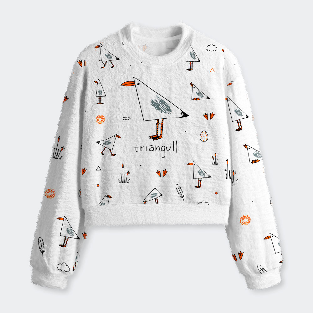 Funny Triangull Pun Geek Women's Fuzzy Fleece Cropped Sweater