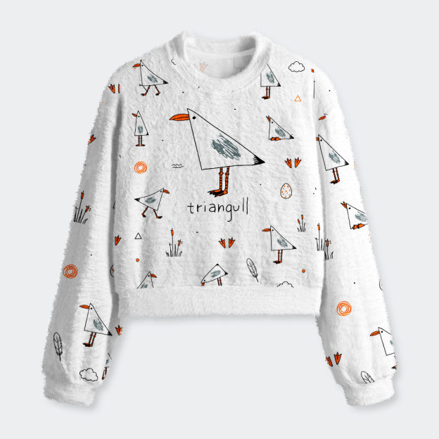Funny Triangull Pun Geek Women's Fuzzy Fleece Cropped Sweater