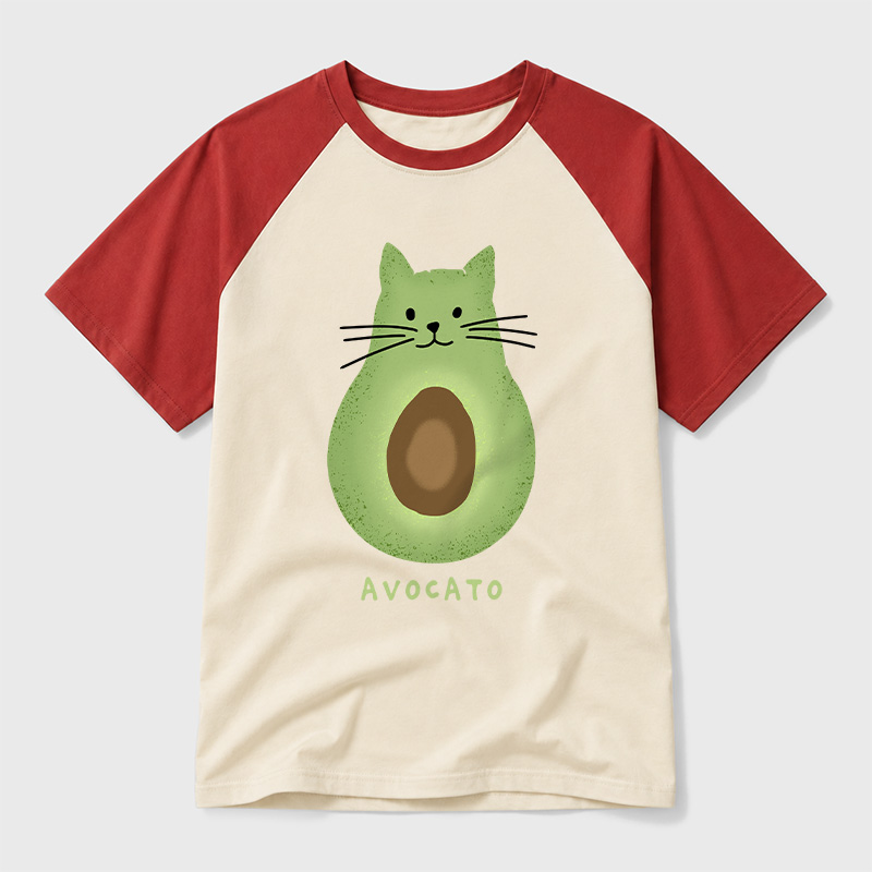 Avocato Cat Avocado Pun Geek Retro Raglan T-Shirt
