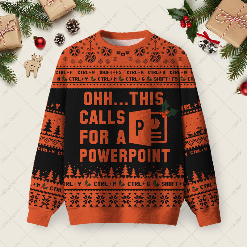 Geeksoutfit Ohh This Calls for a Powerpoint Night Mode Ugly Christmas Fuzzy Fleece Sweatshirt for Sale