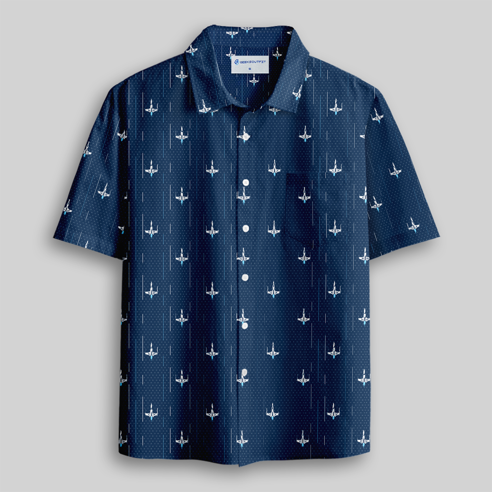 Aerospace Fighter Navy Tropical Button Up Pocket Shirt
