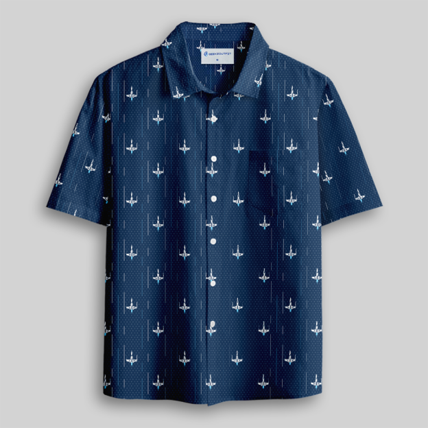 Aerospace Fighter Navy Tropical Button Up Pocket Shirt
