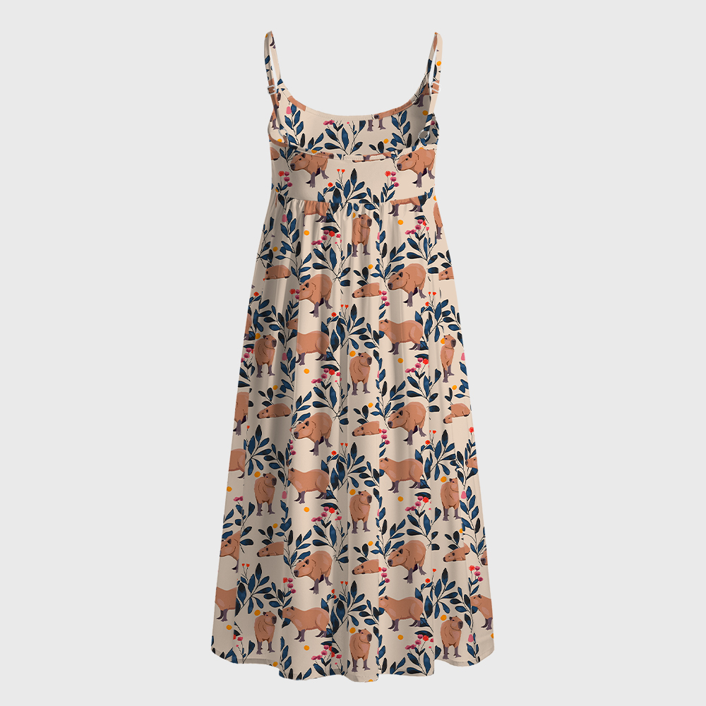 Capybara And Plants Geek A-Line Cami Dress