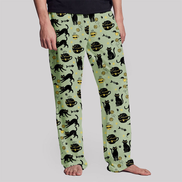 Midnight Cat Whisper Print Geek Loungewear Pants
