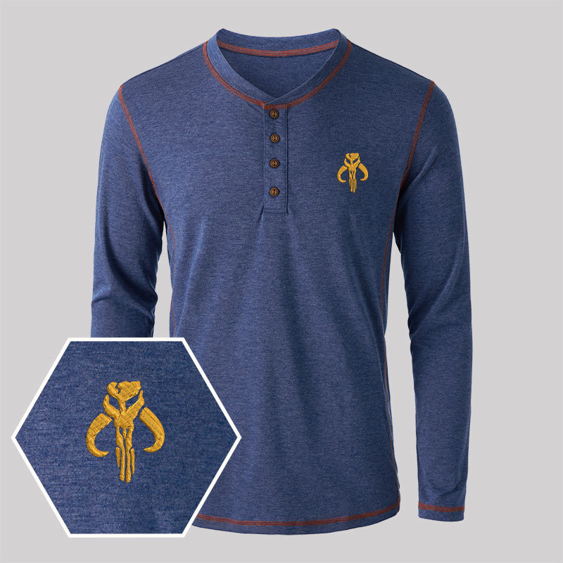 Mythosaur Embroidered Long Sleeve Henley Shirts