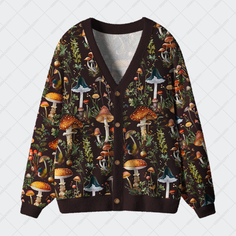Mushroom Science Retro Geek Ugly Cardigan Sweaters 