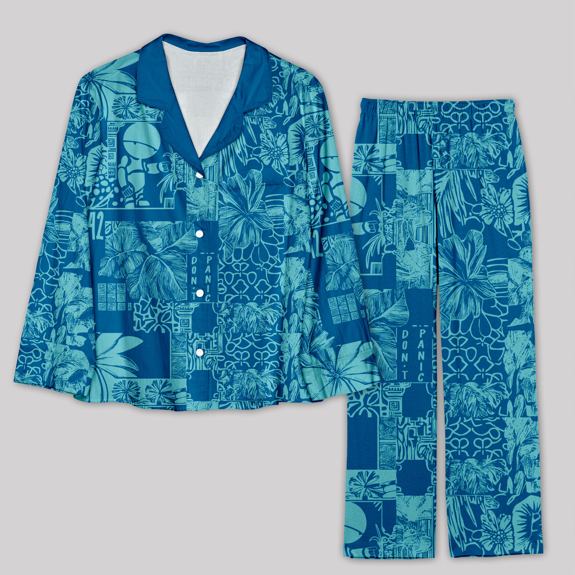 Don't Panic Blue Pajama Sets