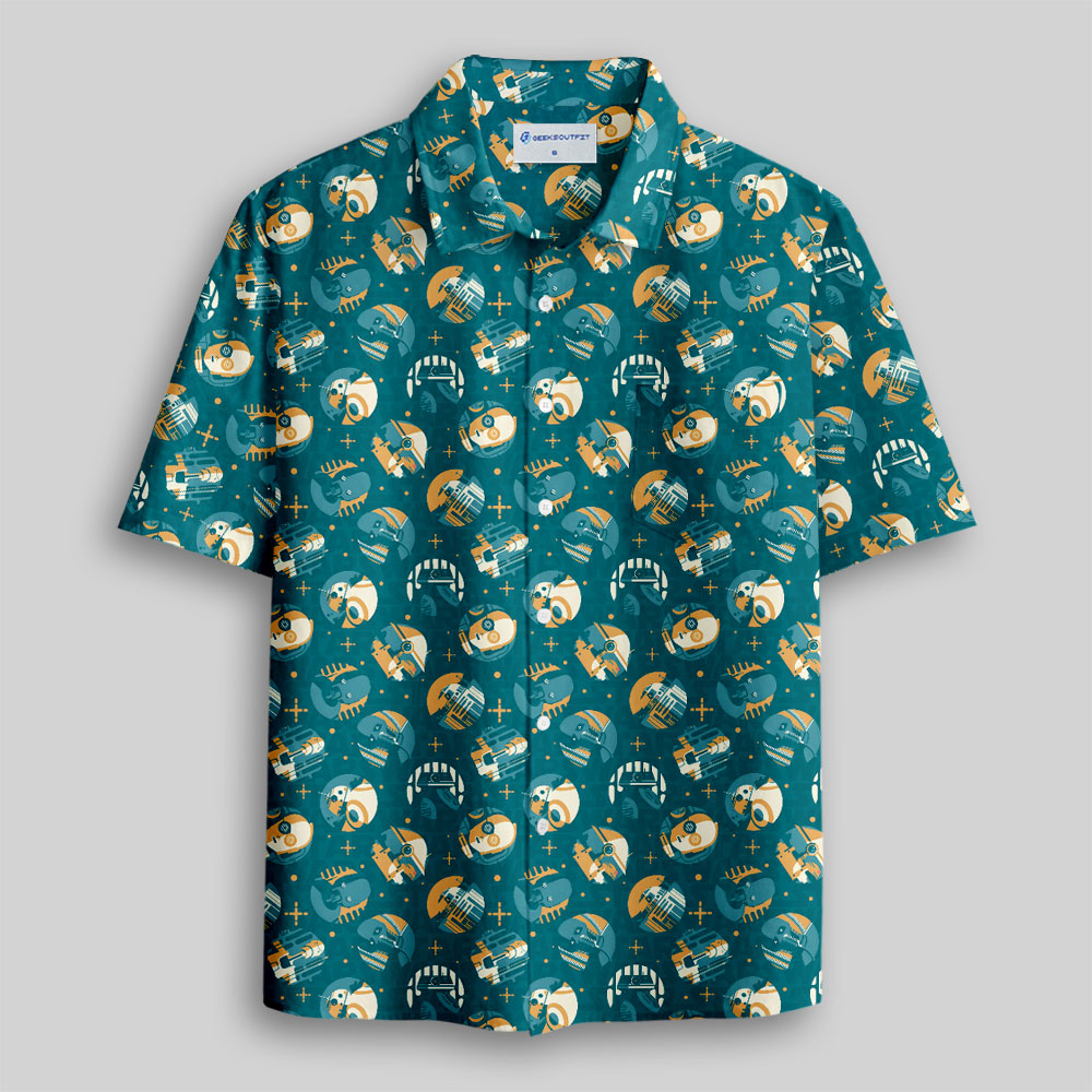 Space Science Fiction Robot Button Up Pocket Shirt