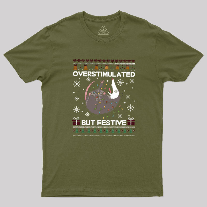 Overstimulated But Festive Possum Geek T-Shirt
