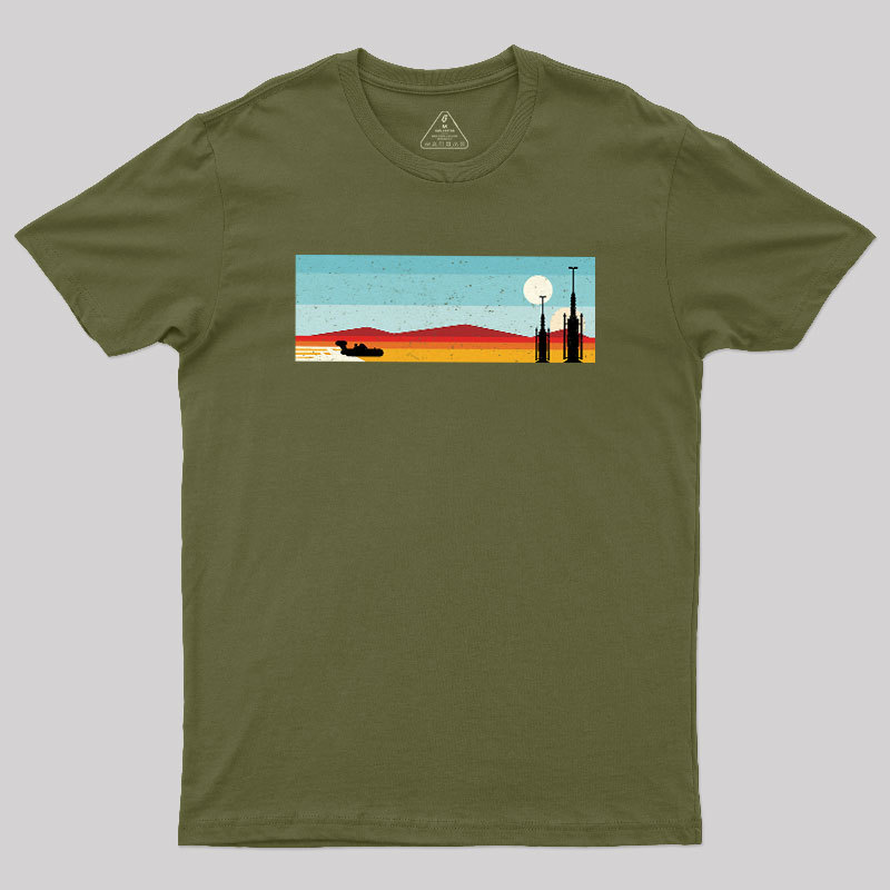 Desert Sunset Rocket Silhouette Geek T-Shirt