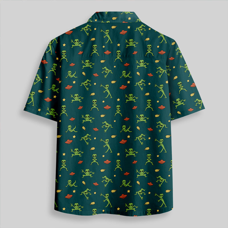 Alien Antics Green Button Up Pocket Shirt