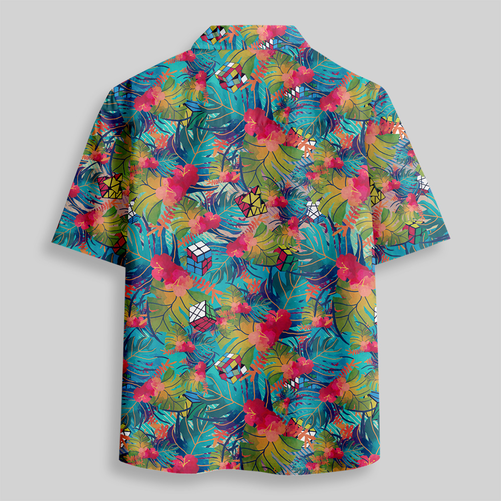 Hawaiian Polyhedron Rubik's Cube Button Up Pocket Shirt