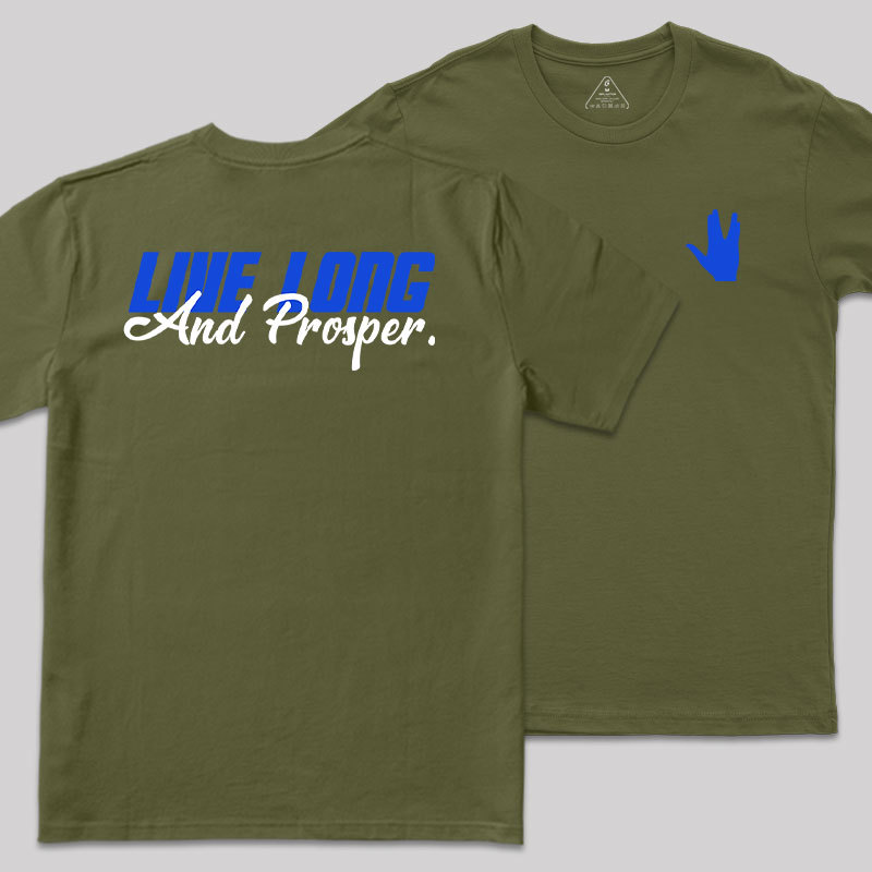 Live Long Front and Back Printed Geek T-Shirt