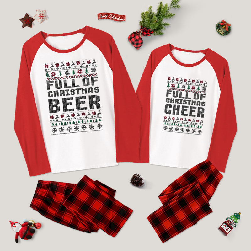 Full Of Christmas Cheer and Full Of Christmas Beer Couple Pajama Sets