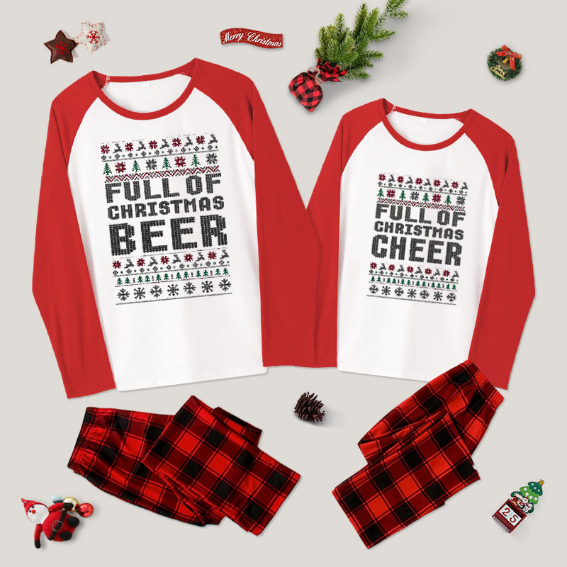 Full Of Christmas Cheer and Full Of Christmas Beer Couple Pajama Sets